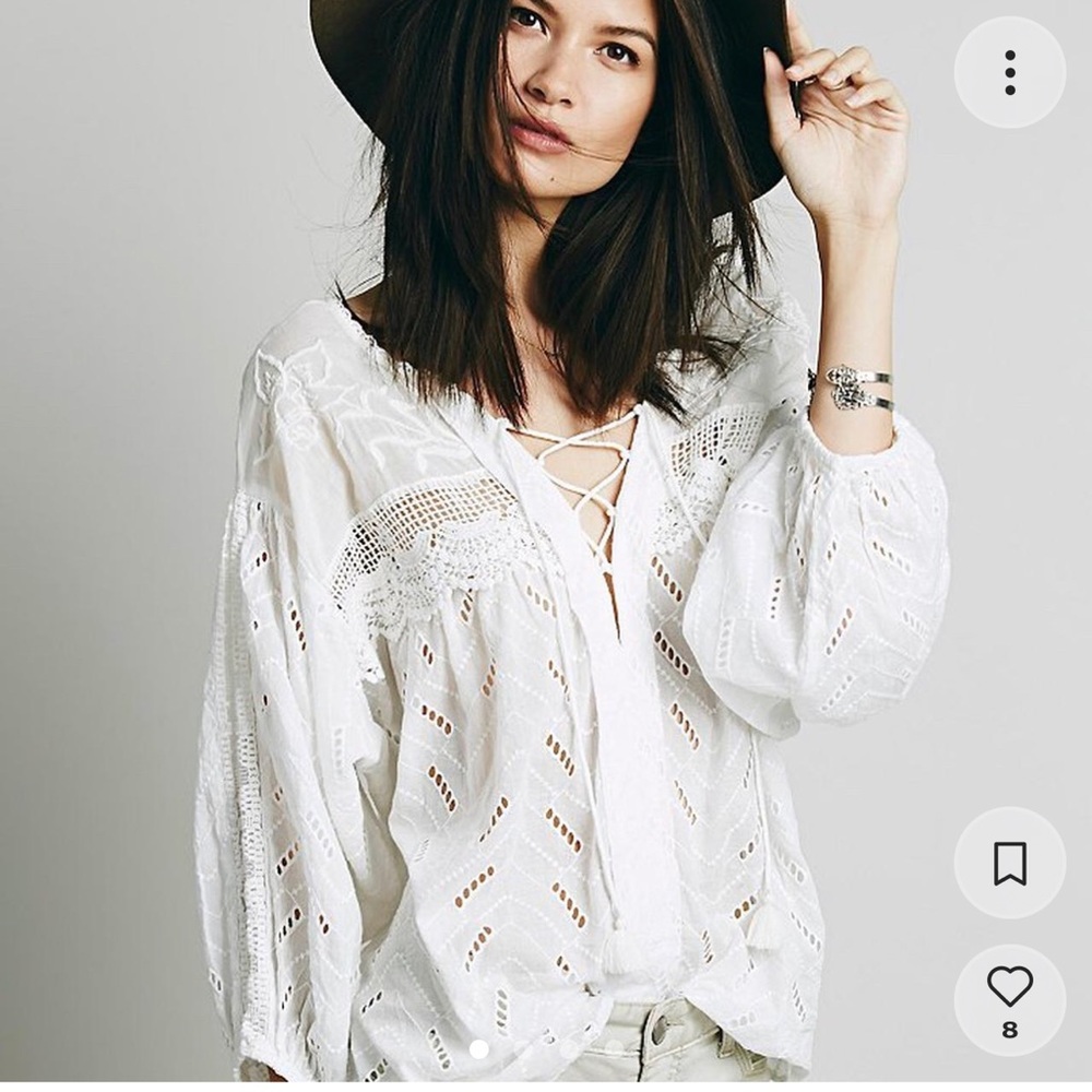Free People Eyelet Lace Up Peasant Top